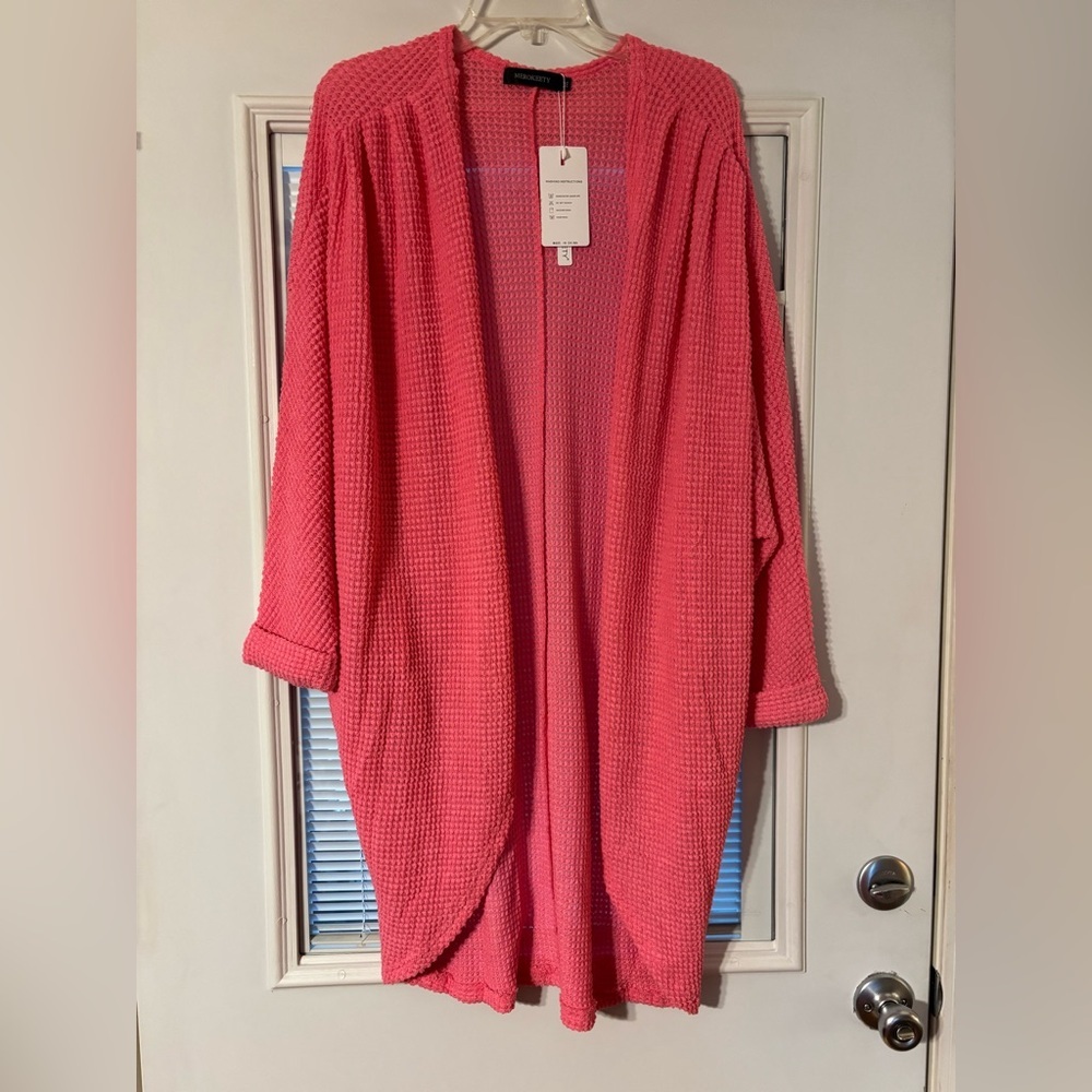 Vibrant Barbie Pink Open-Front Cardigan